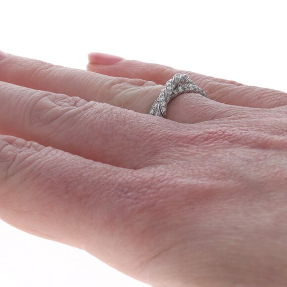 David Yurman Sculpted Cable Pave Flex 2-Row Diamond Band White Gold 18k Ring SZ6 - Picture 4 of 7